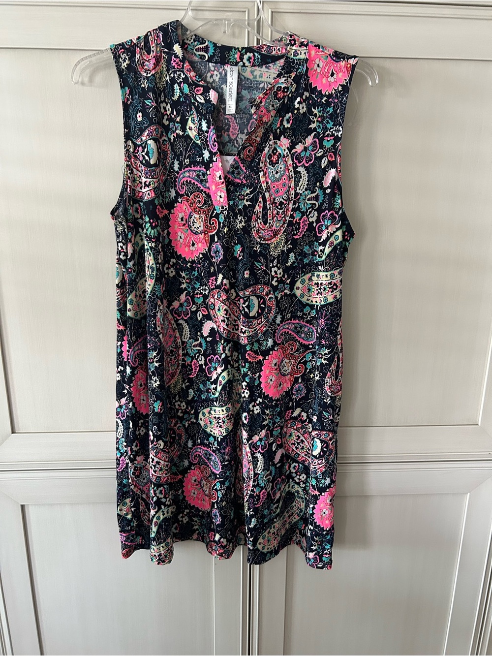 Sleeveless Paisley A-Line Dress in Black and Pink